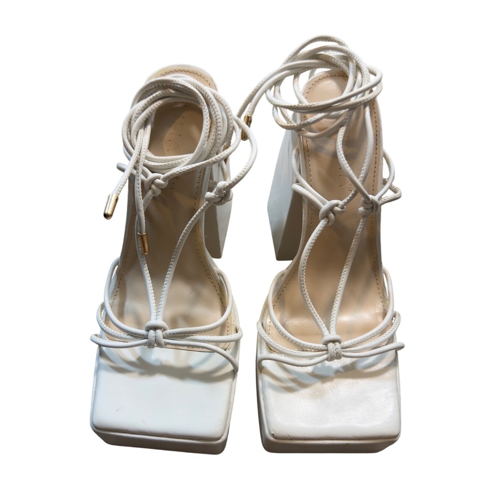 Strappy Liliana White Platform Block Heel Sandals Square Toe 7.5